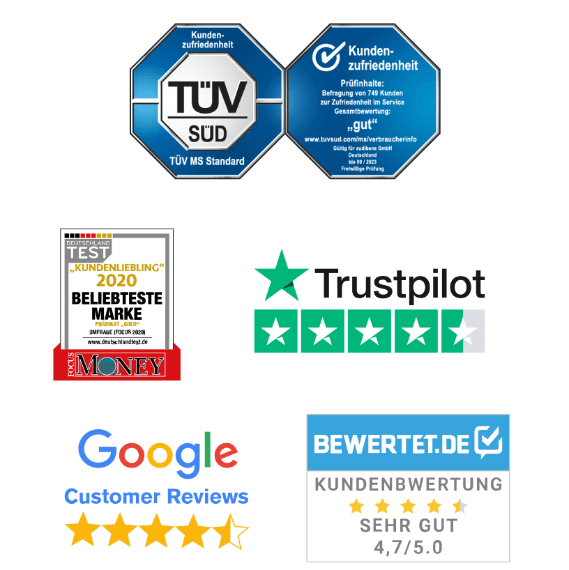Logos aller Bewertungsportale von audibene