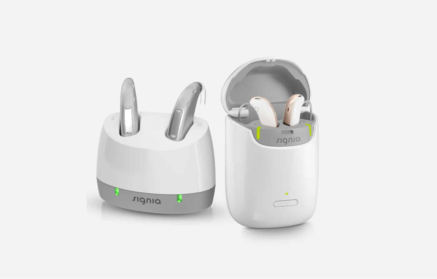 hörgeräte mit charger in weiß